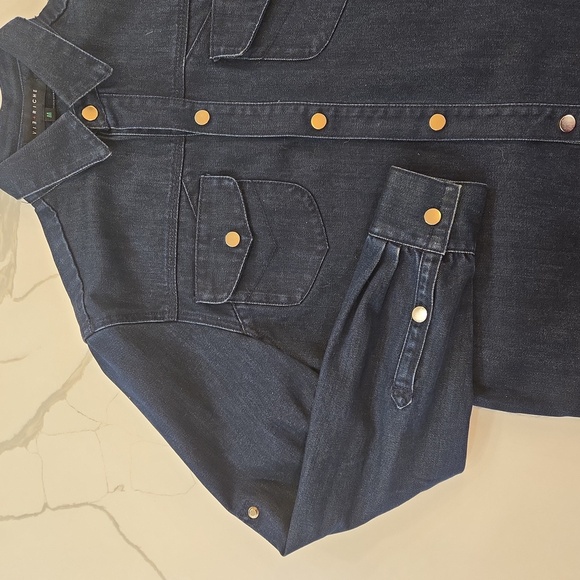 Vie Riche Embroidered Ignorant 33 Snap Button Cotton Denim Jean Shirt Medium - Picture 9 of 12